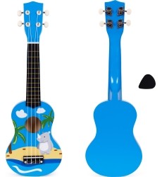 Vaikiška ukulelė medinė gitara 4 stygų nailono kramtukas ECOTOYS