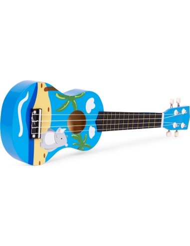 Vaikiška ukulelė medinė gitara 4 stygų nailono kramtukas ECOTOYS