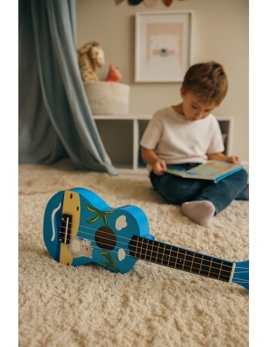 Vaikiška ukulelė medinė gitara 4 stygų nailono kramtukas ECOTOYS
