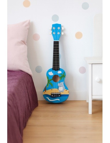 Vaikiška ukulelė medinė gitara 4 stygų nailono kramtukas ECOTOYS