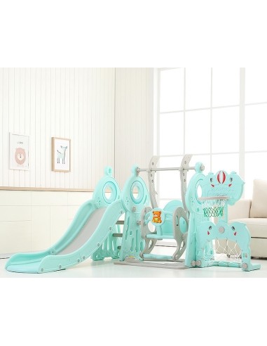Children’s Slide with Swing, Basketball Hoop & Soccer Goal inSPORTline Multino 5-in-1 - Green