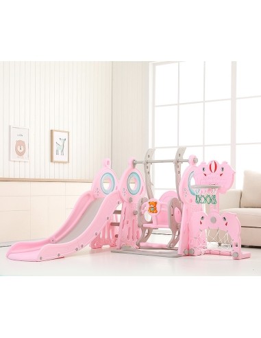 Children’s Slide with Swing, Basketball Hoop & Soccer Goal inSPORTline Multino 5-in-1 - Pink