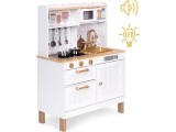 Children's kitchen with sounds and LED wooden large openable cabinets 7 accessories ECOTOYS