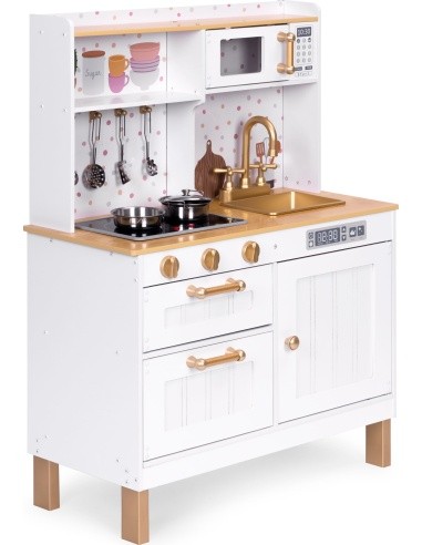Children's kitchen with sounds and LED wooden large openable cabinets 7 accessories ECOTOYS