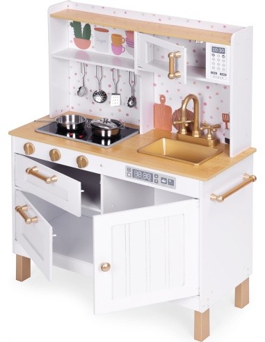 Children's kitchen with sounds and LED wooden large openable cabinets 7 accessories ECOTOYS