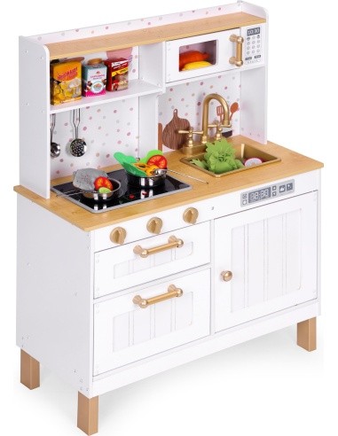 Children's kitchen with sounds and LED wooden large openable cabinets 7 accessories ECOTOYS