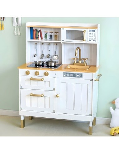 Children's kitchen with sounds and LED wooden large openable cabinets 7 accessories ECOTOYS