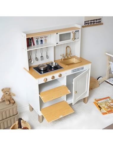 Children's kitchen with sounds and LED wooden large openable cabinets 7 accessories ECOTOYS