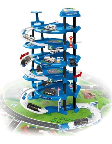 Car garage XXL police station 5 levels + mat with city 82 elements