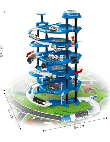 Car garage XXL police station 5 levels + mat with city 82 elements
