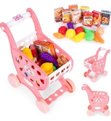 Shopping cart for supermarket kitchen + 18 accessories pink
