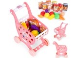 Shopping cart for supermarket kitchen + 18 accessories pink