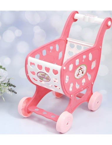 Shopping cart for supermarket kitchen + 18 accessories pink