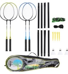 NRZ014 STEEL / BADMINTON SET 4 ROCKETS + 3 SHUTTLECOCKS + NET 195x22cm + COVER NILS