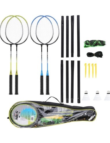 NRZ014 STEEL / BADMINTON SET 4 ROCKETS + 3 SHUTTLECOCKS + NET 195x22cm + COVER NILS