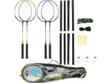 Plieninis badmintono rinkinys NRZ014 NILS: 4 raketės, 3 plunksninukai, tinklas 195x22 cm ir dėklas