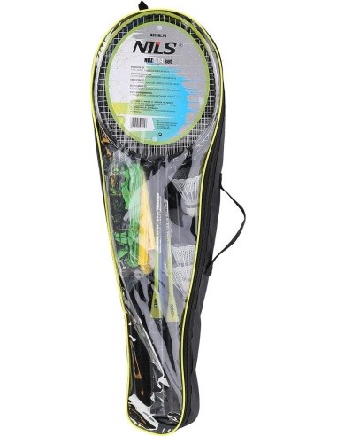 Plieninis badmintono rinkinys NRZ014 NILS: 4 raketės, 3 plunksninukai, tinklas 195x22 cm ir dėklas