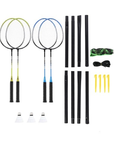 NRZ014 STEEL / BADMINTON SET 4 ROCKETS + 3 SHUTTLECOCKS + NET 195x22cm + COVER NILS