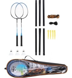 NRZ012 STEEL / BADMINTON SET 2 ROCKETS + 3 SHUTTLECOCKS + MESH + COVER NILS