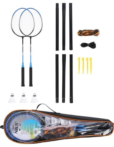 NILS NRZ012 plieninis badmintono rinkinys: 2 raketės, 3 skraidukai, tinklas ir dėklas