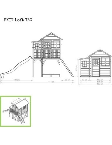 EXIT Loft 750 medinis žaidimų namelis, natūralaus medžio