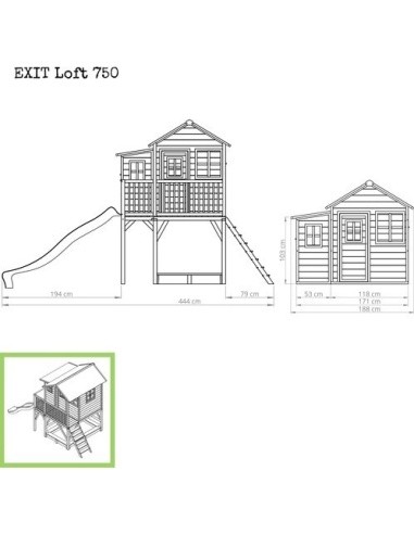 EXIT Loft 750 medinis žaidimų namelis, natūralaus medžio