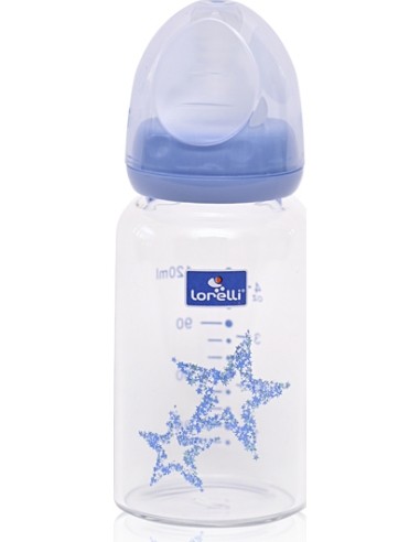 Glass Feeding Bottle Lorelli, With Anti-colic Nipple, 120 ml, Blue