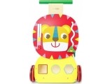 Wooden pusher educational trolley "Lion" with blocks and sorter