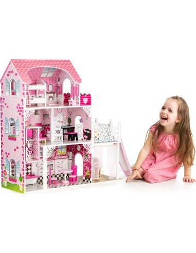 Wooden XLL dollhouse with lift and slide ECOTOYS 