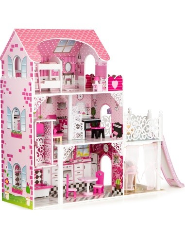 Wooden XLL dollhouse with lift and slide ECOTOYS 