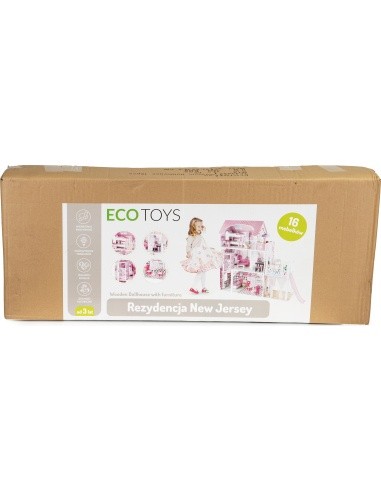 Wooden XLL dollhouse with lift and slide ECOTOYS 