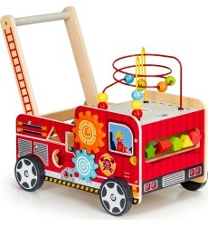 Wooden Educational Pushchair With Blocks Eco Toys Fire Brigade