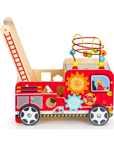 Wooden Educational Pushchair With Blocks Eco Toys Fire Brigade