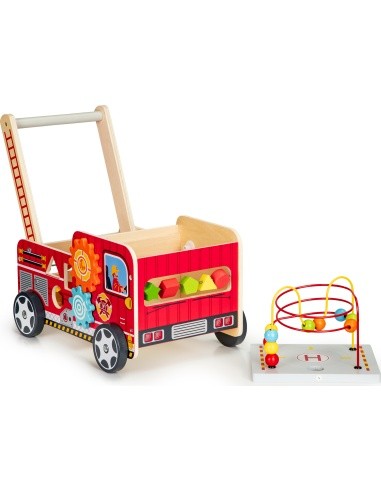 Wooden Educational Pushchair With Blocks Eco Toys Fire Brigade