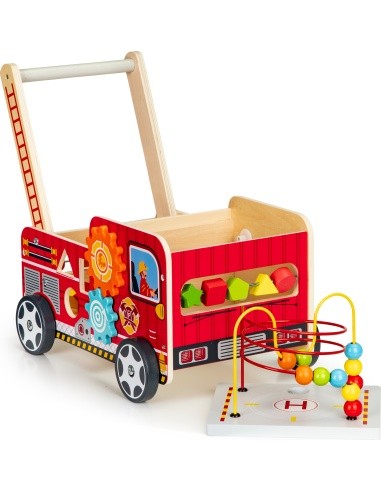 Wooden Educational Pushchair With Blocks Eco Toys Fire Brigade