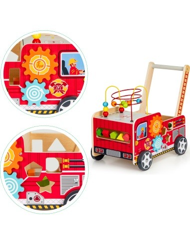 Wooden Educational Pushchair With Blocks Eco Toys Fire Brigade