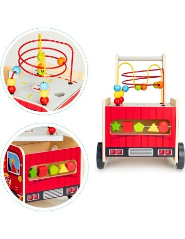 Wooden Educational Pushchair With Blocks Eco Toys Fire Brigade