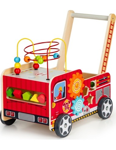 Wooden Educational Pushchair With Blocks Eco Toys Fire Brigade