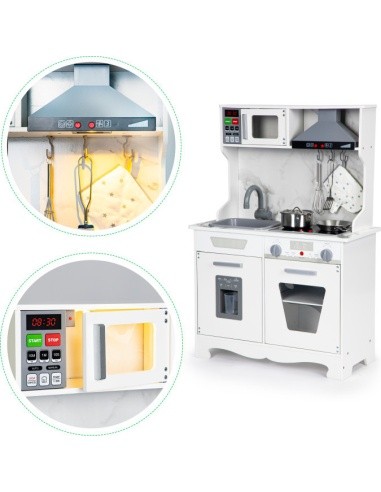 Wooden Children's Kitchen Ecotoys, with Sounds Led + Accessiores