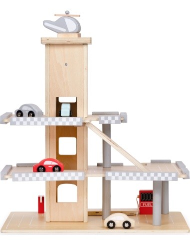 Large wooden track garage parking with elevator + cars ECOTOYS