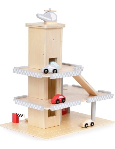 Large wooden track garage parking with elevator + cars ECOTOYS