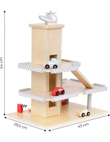 Large wooden track garage parking with elevator + cars ECOTOYS
