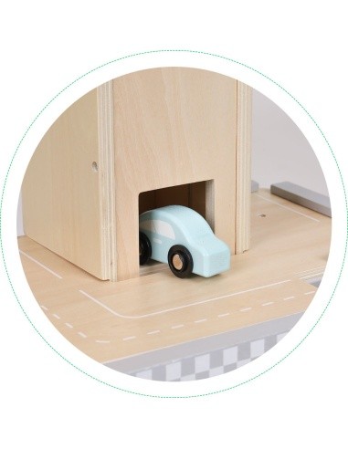 Large wooden track garage parking with elevator + cars ECOTOYS