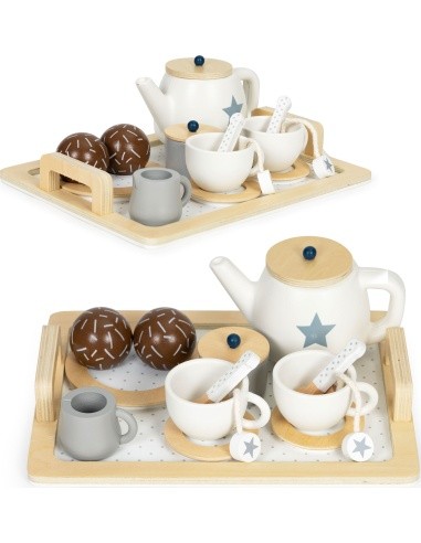 Wooden tea set teapot cup 17 pieces ECOTOYS