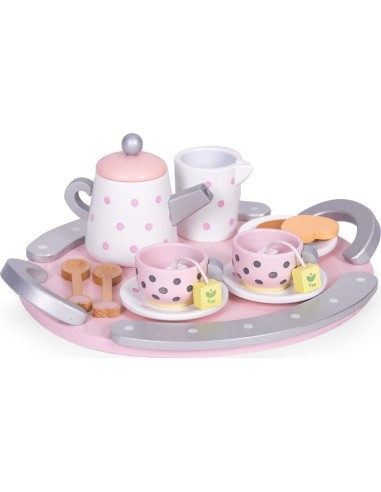 Wooden tea cup kettle set 15 items ECOTOYS