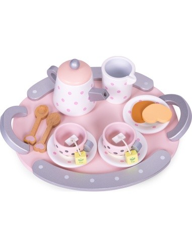 Wooden tea cup kettle set 15 items ECOTOYS