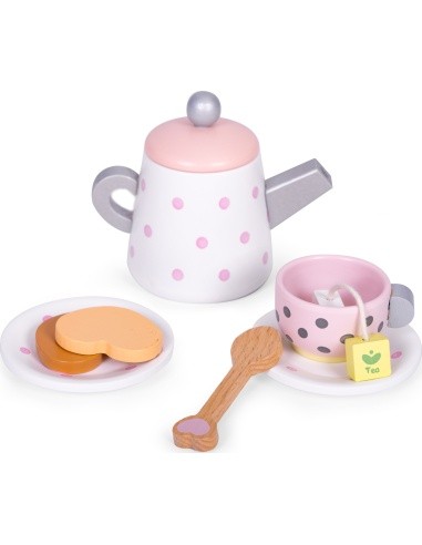 Wooden tea cup kettle set 15 items ECOTOYS