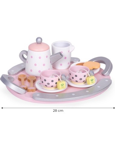 Wooden tea cup kettle set 15 items ECOTOYS