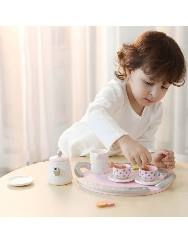 Wooden tea cup kettle set 15 items ECOTOYS