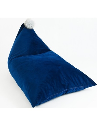 Pouf Bag with Pompom Misioo Velvet - Navy Blue/Light Blue Pompom